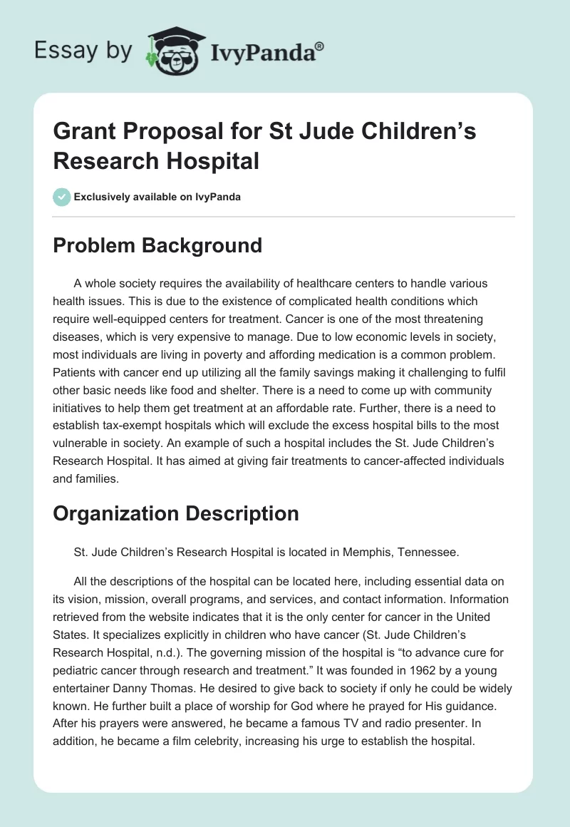 Grant Proposal for St Jude Children’s Research Hospital. Page 1