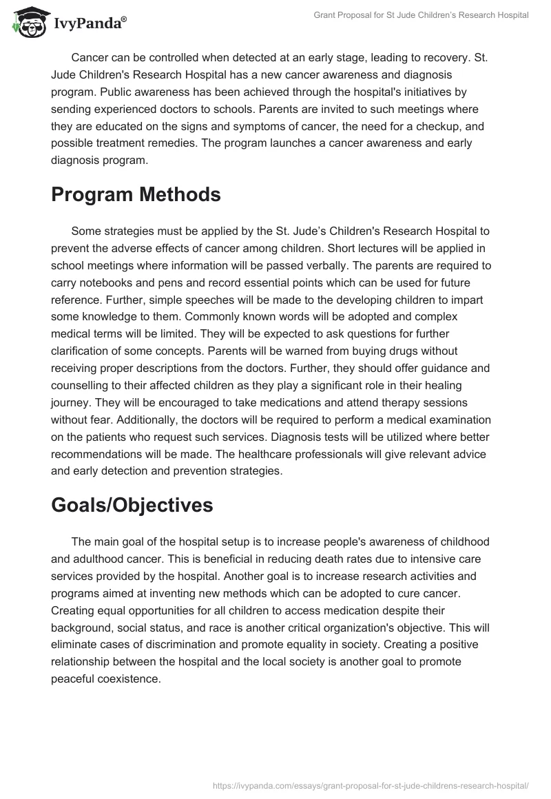 Grant Proposal for St Jude Children’s Research Hospital. Page 4