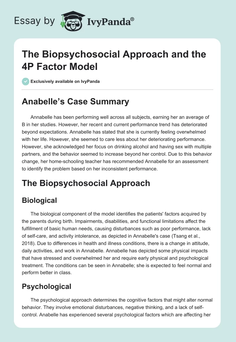 The Biopsychosocial Approach and the 4P Factor Model. Page 1
