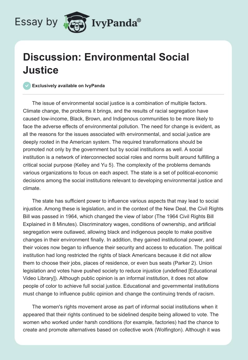 Discussion: Environmental Social Justice. Page 1
