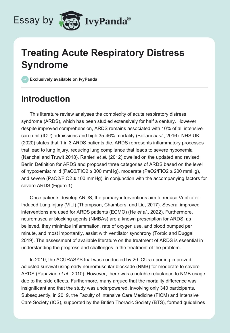 Treating Acute Respiratory Distress Syndrome. Page 1