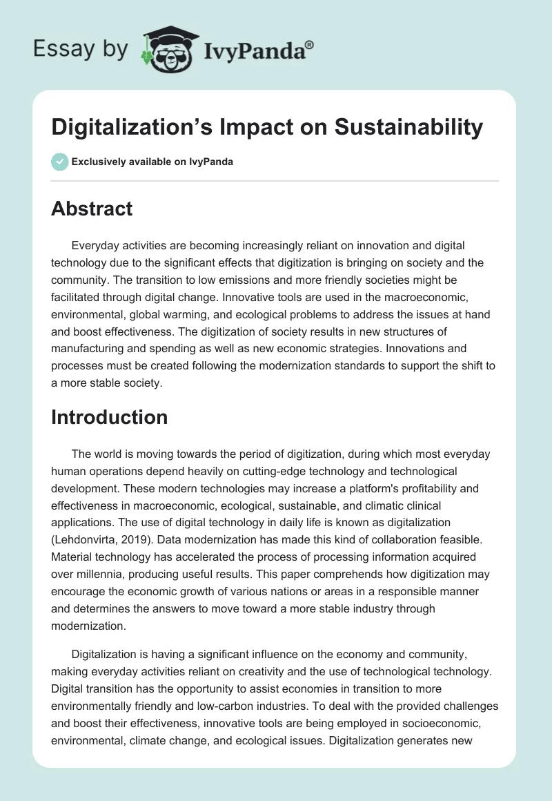 Digitalization’s Impact on Sustainability. Page 1
