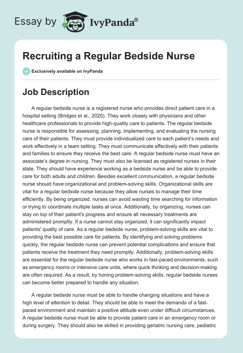 Recruiting a Regular Bedside Nurse. Page 1