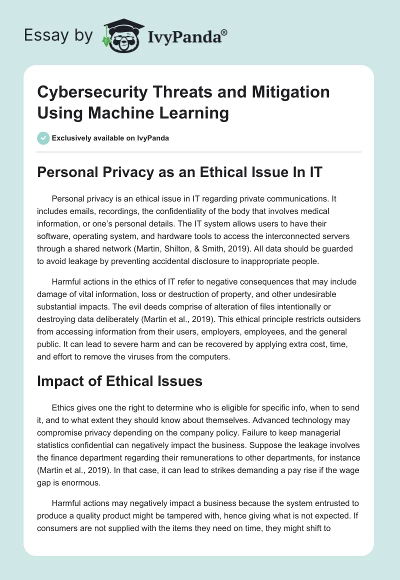 Cybersecurity Threats and Mitigation Using Machine Learning. Page 1
