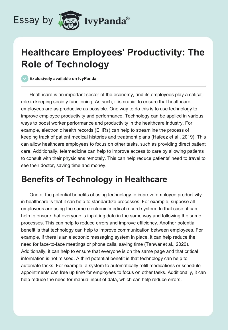 Healthcare Employees' Productivity: The Role of Technology. Page 1