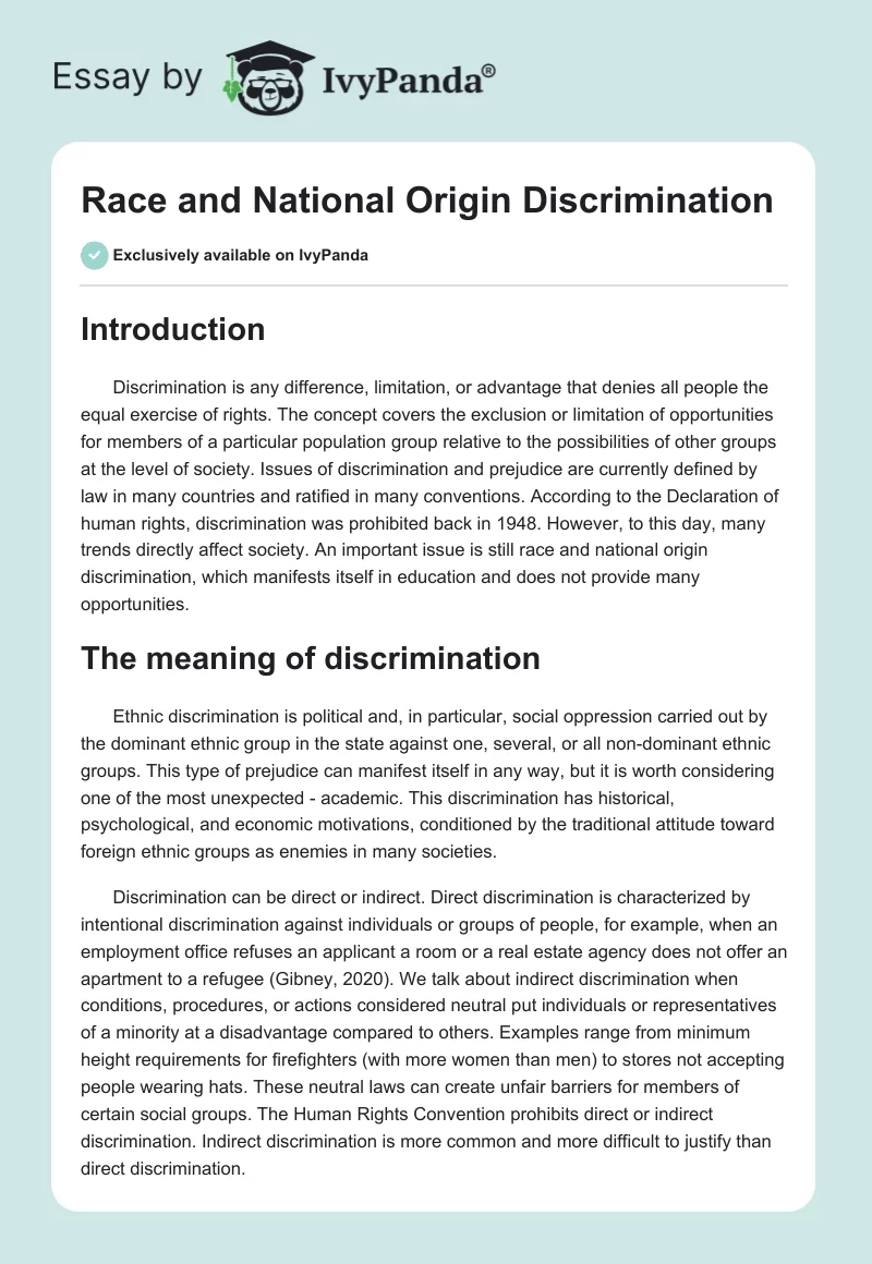 Race and National Origin Discrimination. Page 1