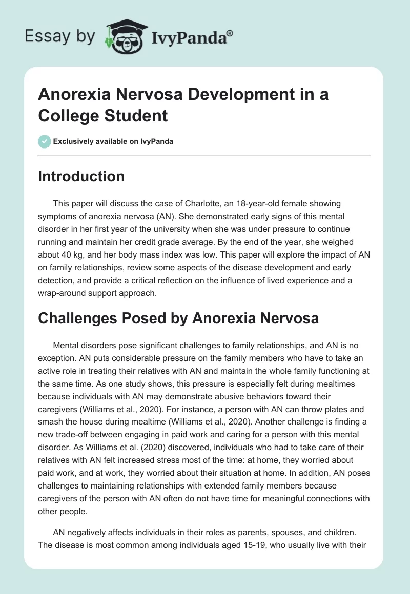 Anorexia Nervosa Development in a College Student. Page 1