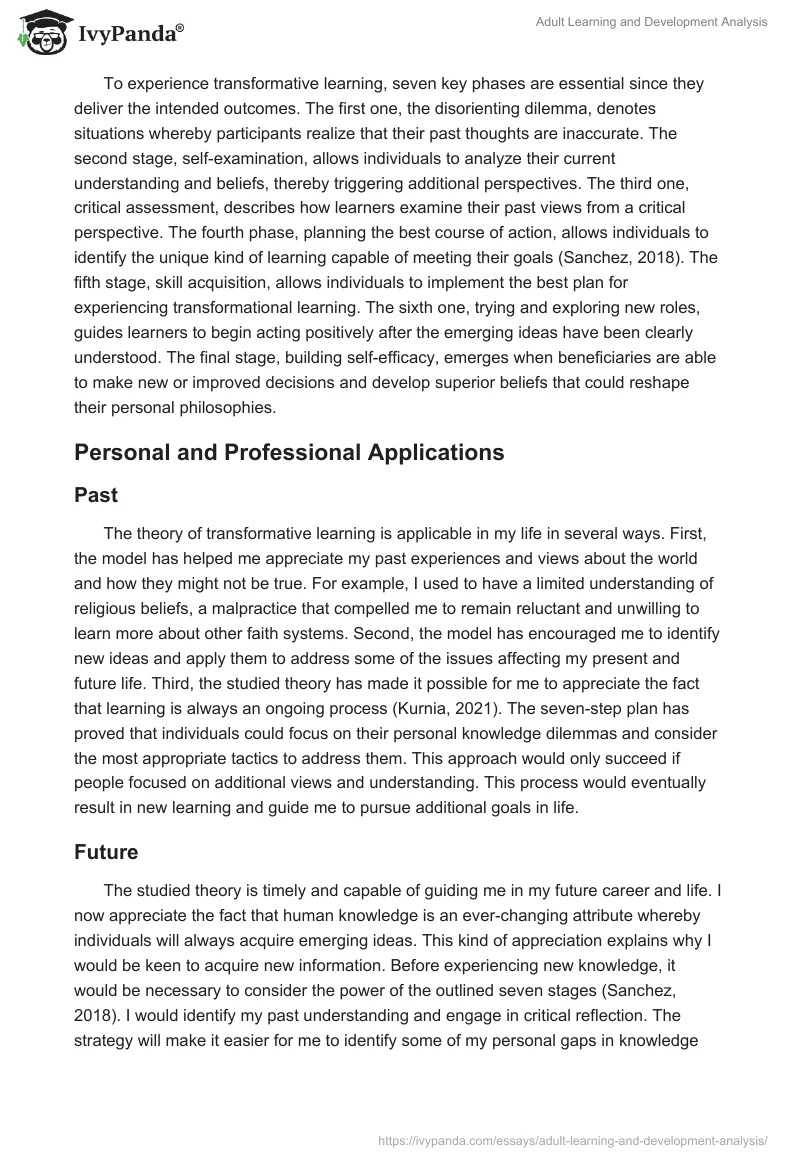 Adult Learning and Development Analysis. Page 2