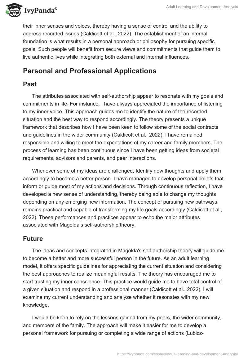 Adult Learning and Development Analysis. Page 4