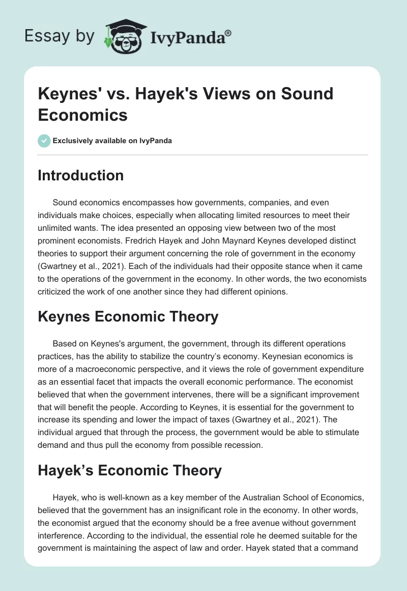 Keynes' vs. Hayek's Views on Sound Economics. Page 1