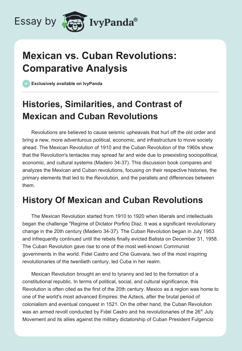 Mexican vs. Cuban Revolutions: Comparative Analysis. Page 1