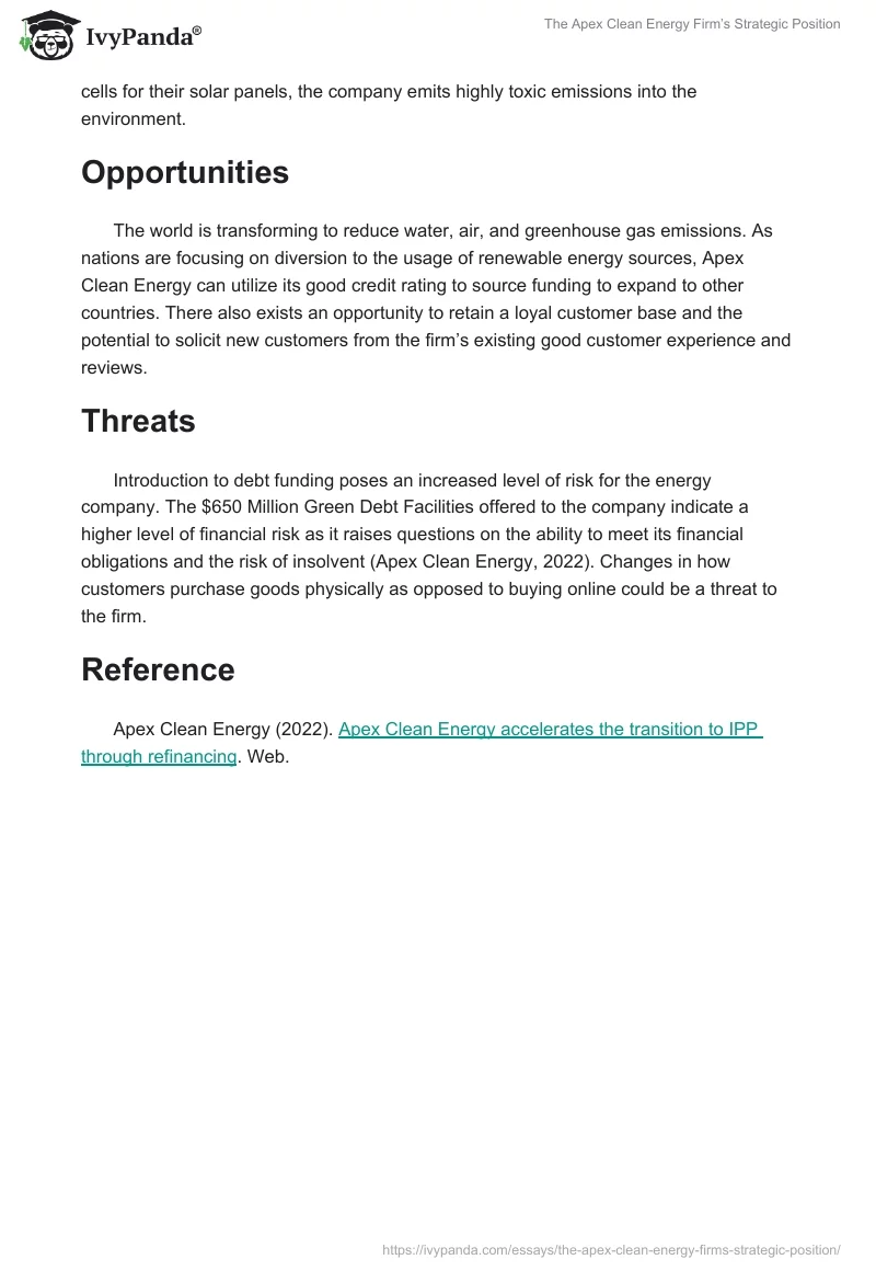 The Apex Clean Energy Firm’s Strategic Position. Page 2