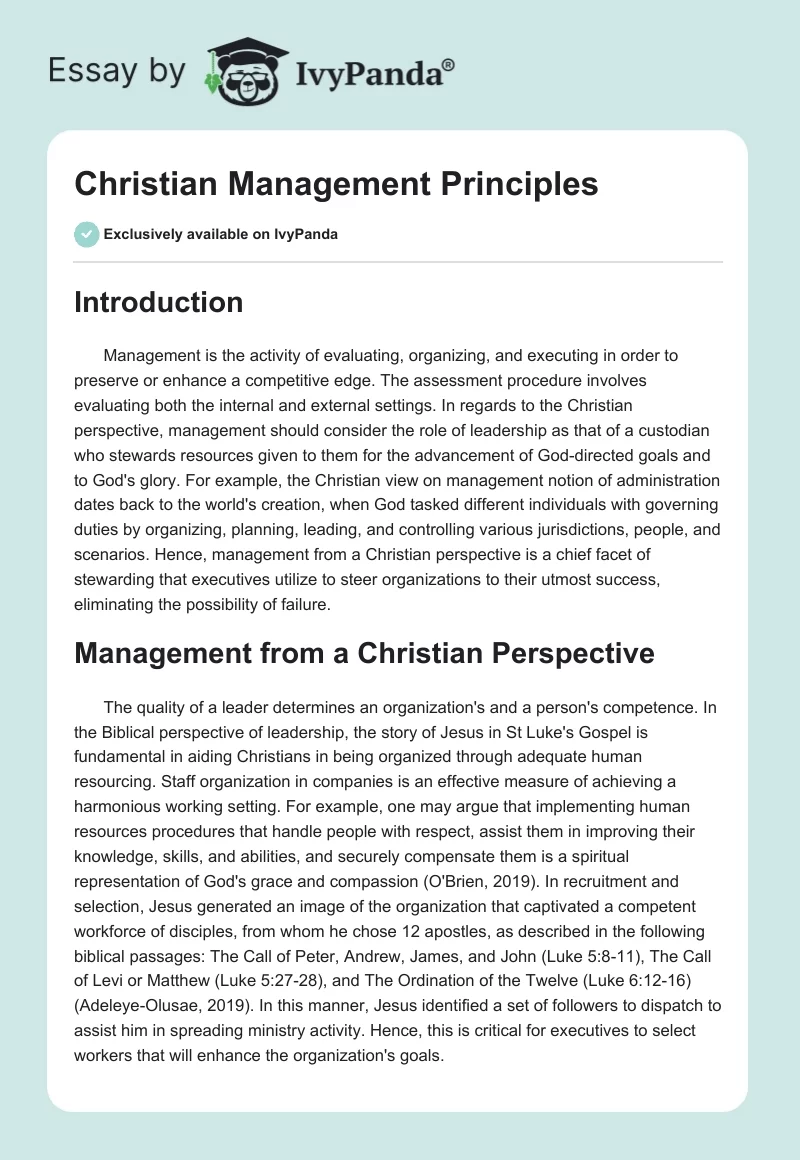 Christian Management Principles. Page 1