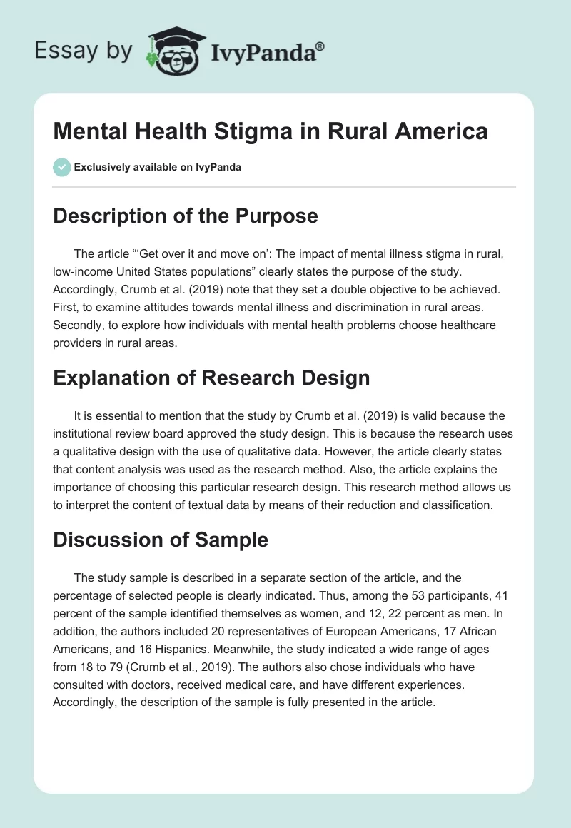Mental Health Stigma in Rural America. Page 1