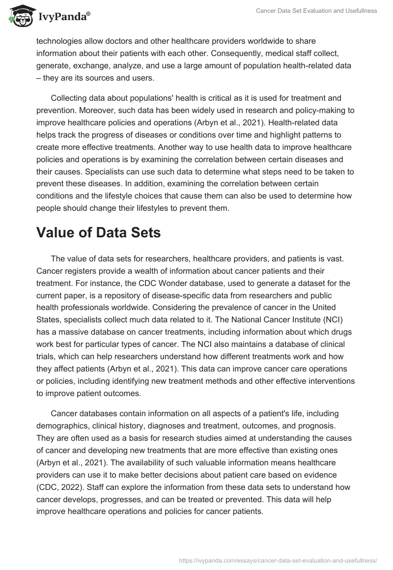 Cancer Data Set Evaluation and Usefullness. Page 2