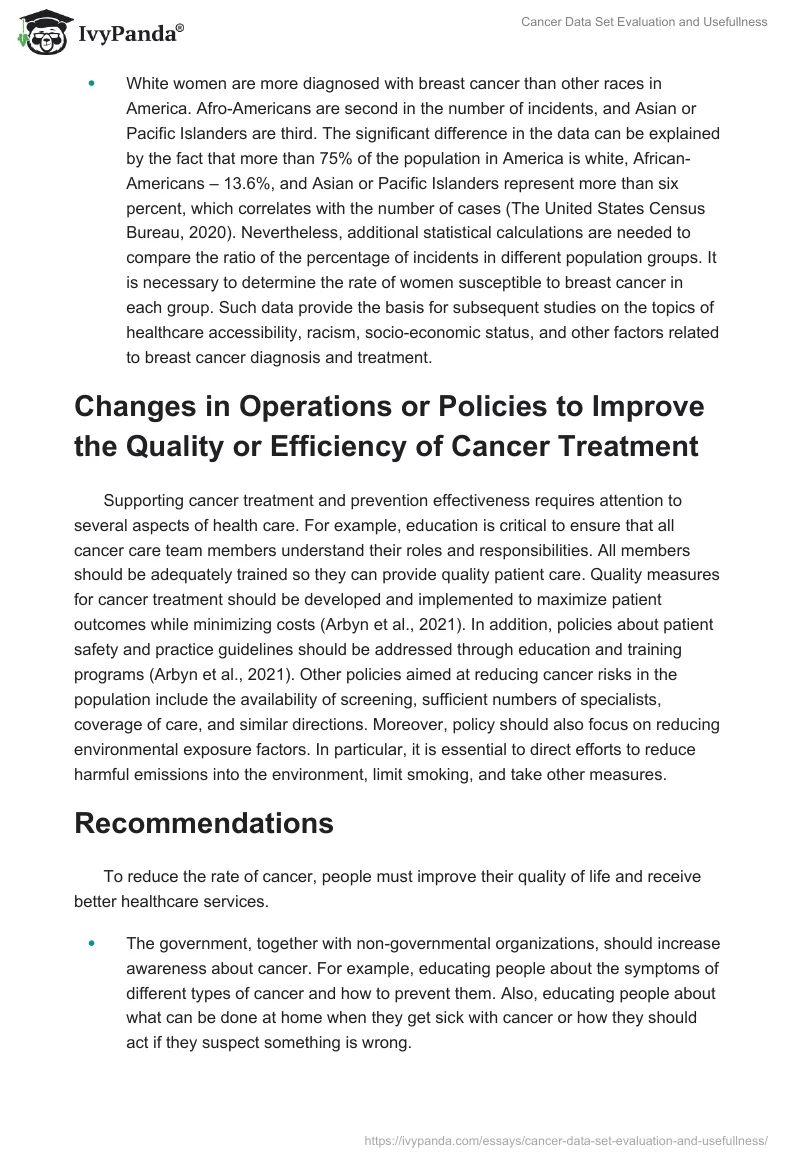 Cancer Data Set Evaluation and Usefullness. Page 4