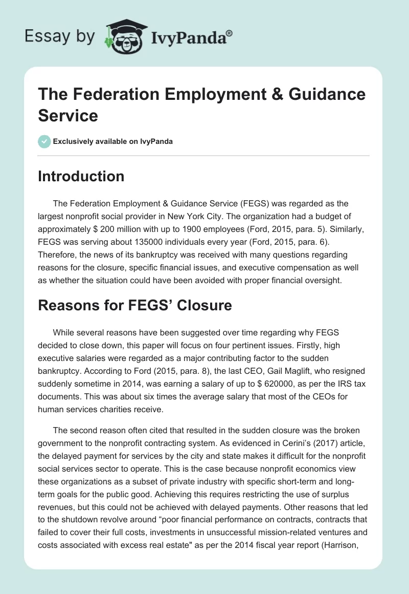 The Federation Employment & Guidance Service. Page 1