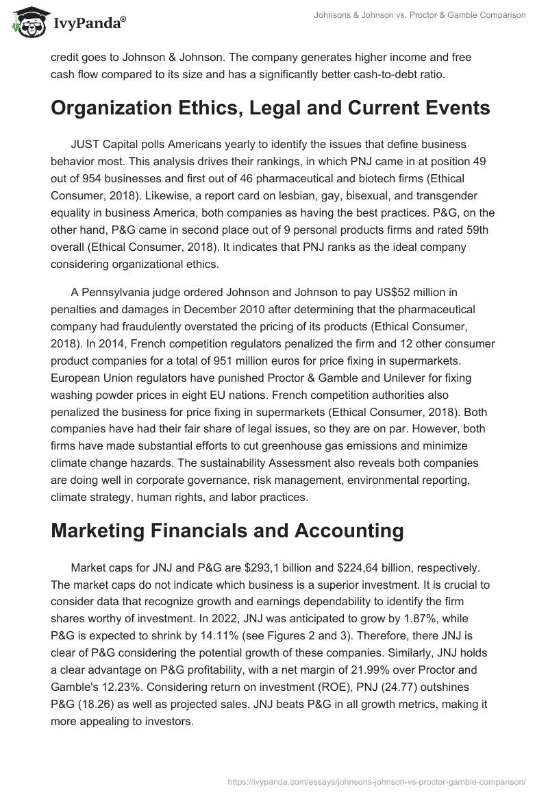 Johnsons & Johnson vs. Proctor & Gamble Comparison. Page 2