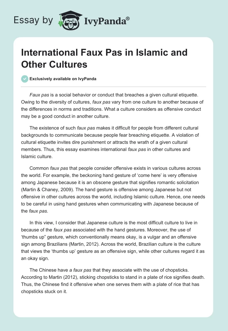 International Faux Pas in Islamic and Other Cultures. Page 1