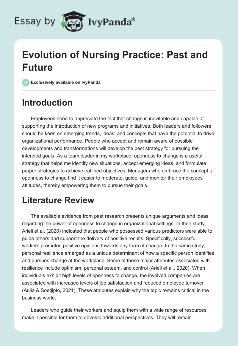Evolution of Nursing Practice: Past and Future. Page 1