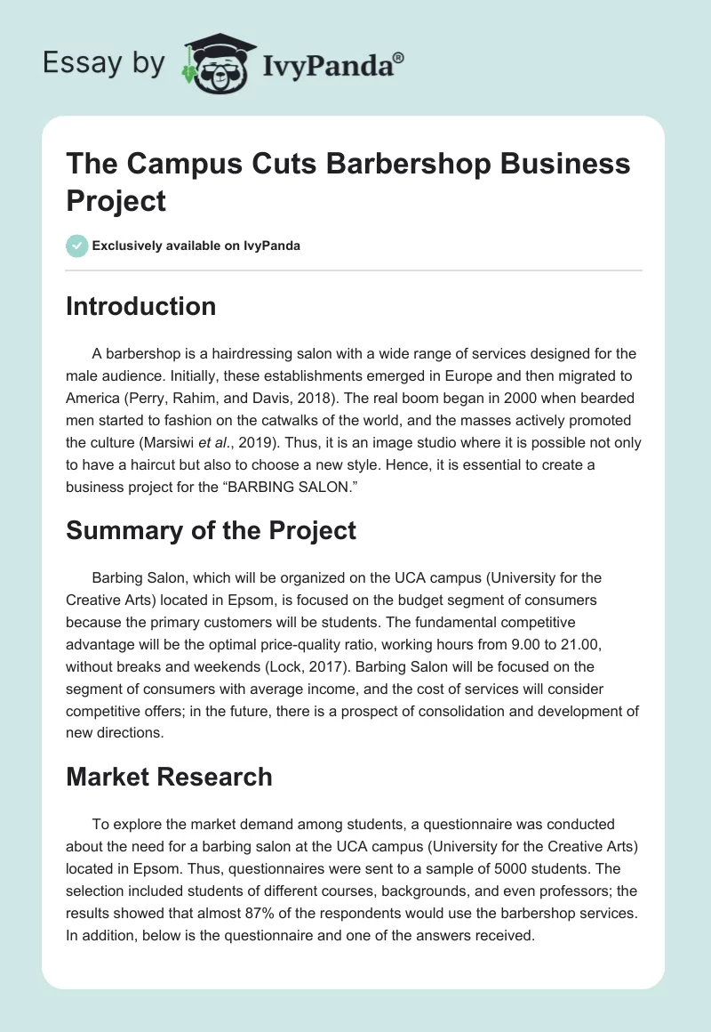 The Campus Cuts Barbershop Business Project. Page 1