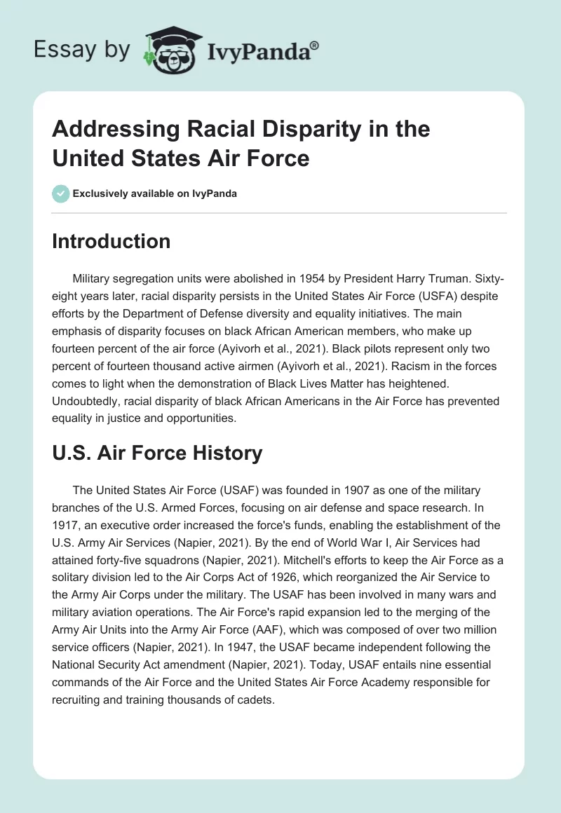 Addressing Racial Disparity in the United States Air Force. Page 1