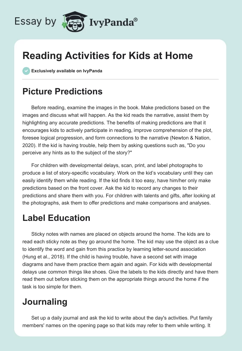 Reading Activities for Kids at Home. Page 1