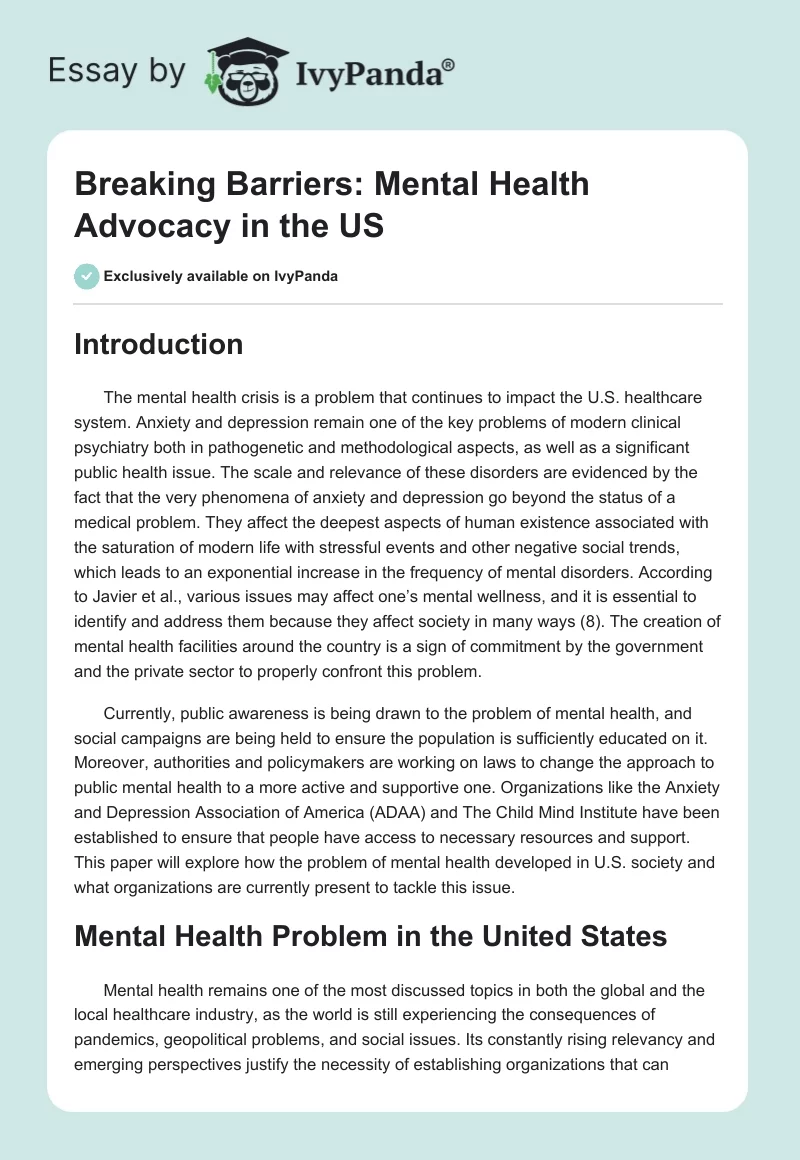 Breaking Barriers: Mental Health Advocacy in the US. Page 1