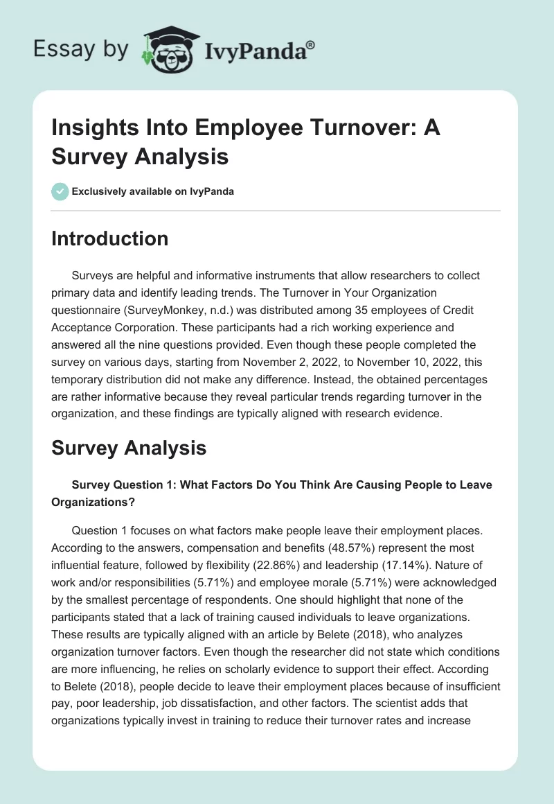 Insights Into Employee Turnover: A Survey Analysis. Page 1