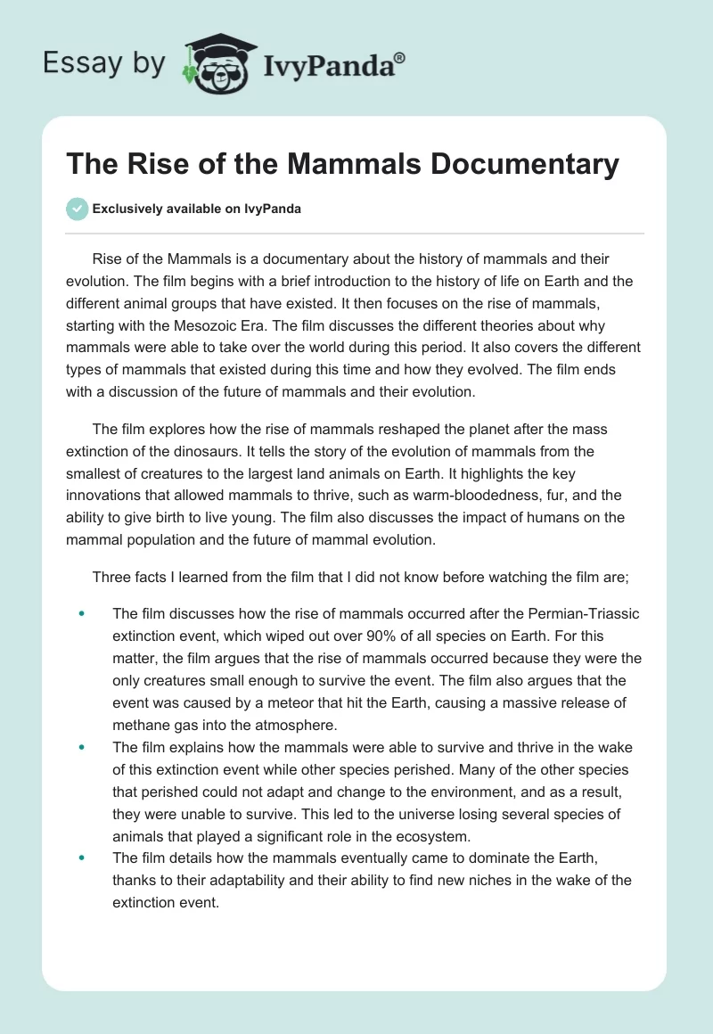 The Rise of the Mammals Documentary. Page 1