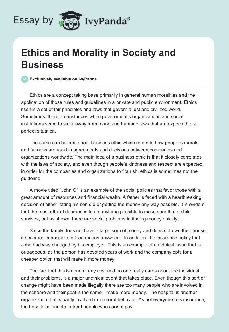 Ethics and Morality in Society and Business. Page 1