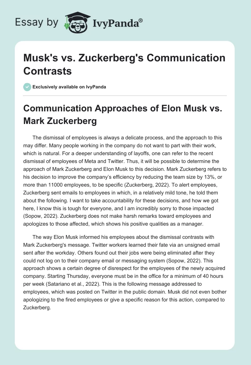 Musk's vs. Zuckerberg's Communication Contrasts. Page 1
