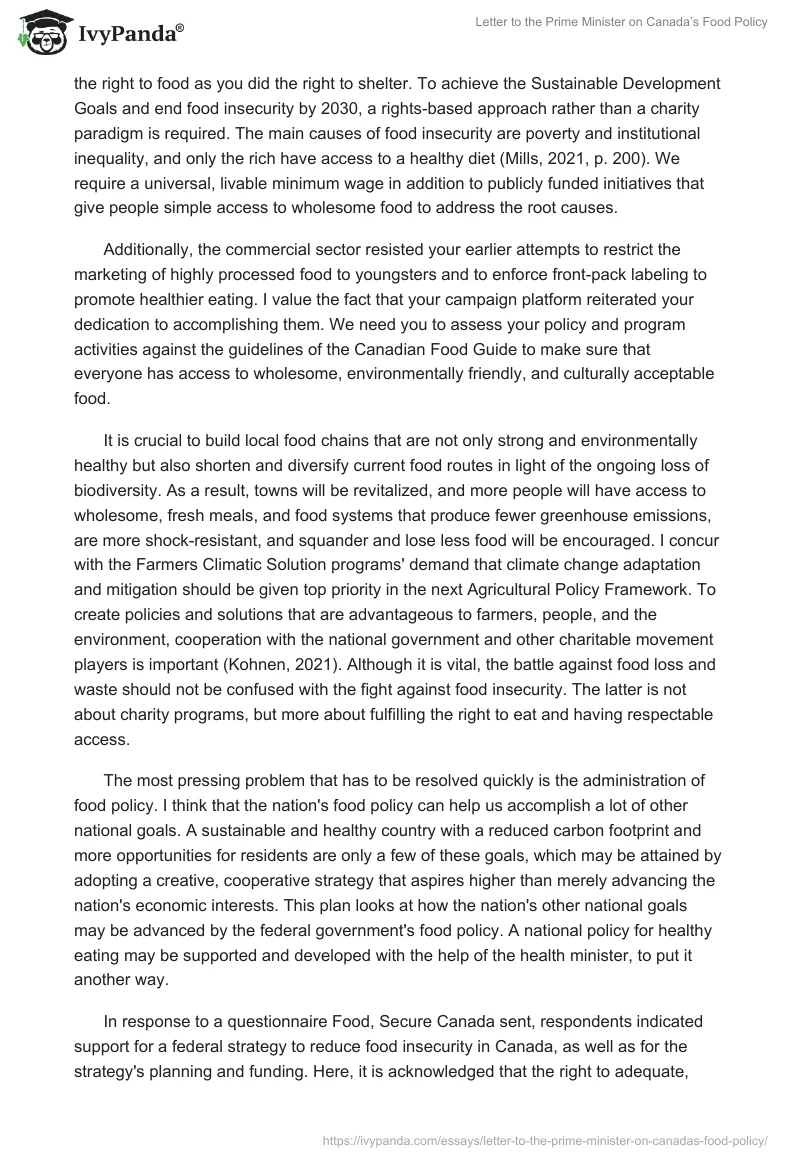 Letter to the Prime Minister on Canada’s Food Policy. Page 3
