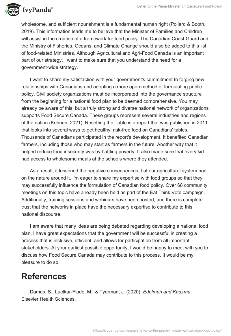 Letter to the Prime Minister on Canada’s Food Policy. Page 4