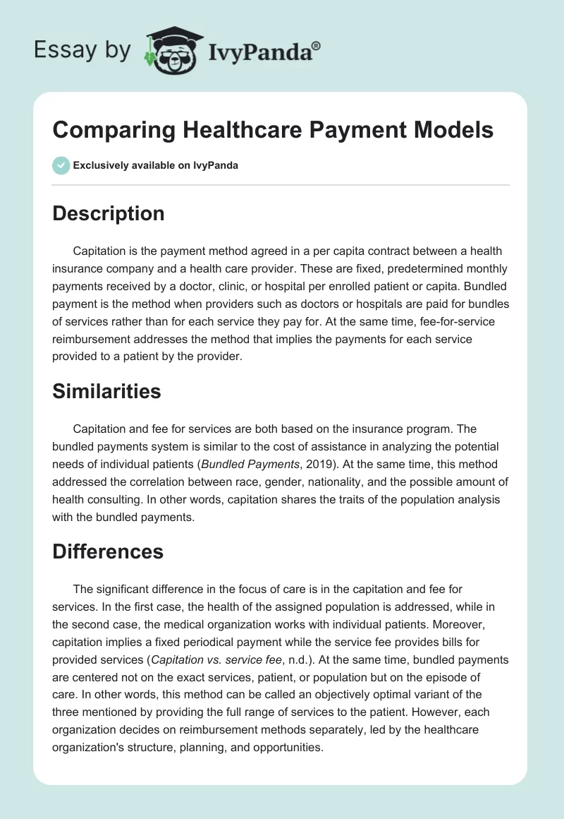 Comparing Healthcare Payment Models. Page 1