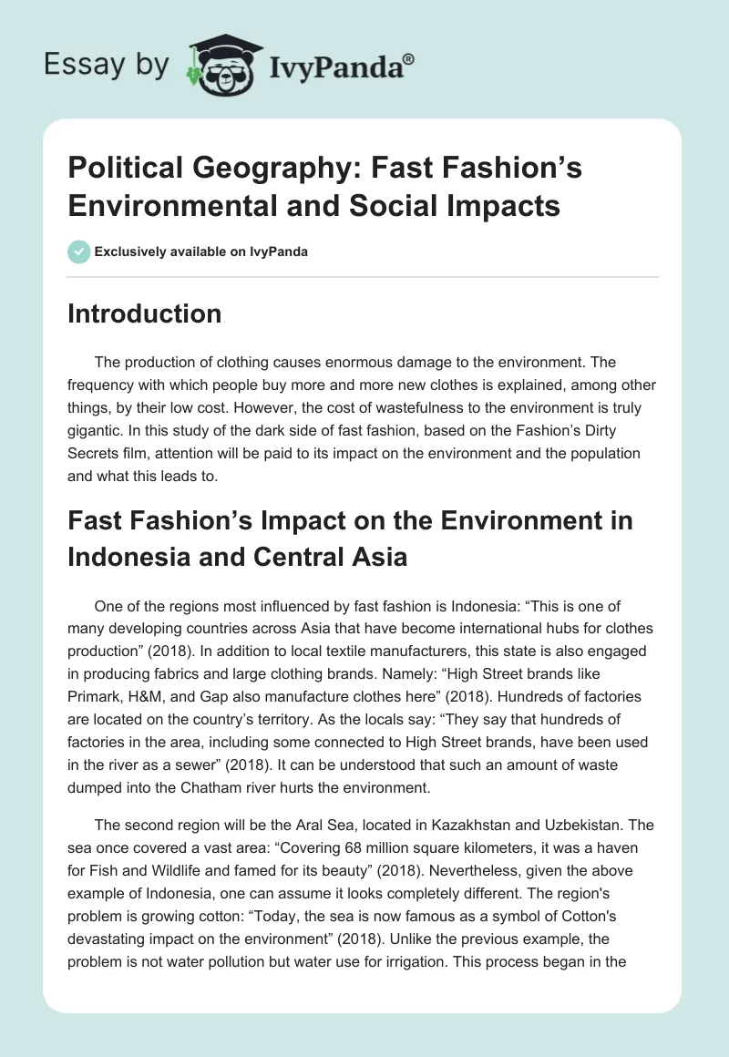 Political Geography: Fast Fashion’s Environmental and Social Impacts. Page 1