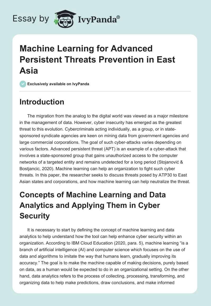 Machine Learning for Advanced Persistent Threats Prevention in East Asia. Page 1