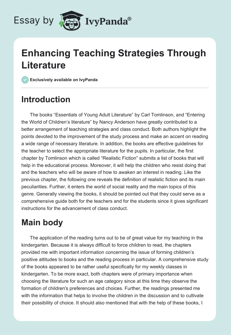 Enhancing Teaching Strategies Through Literature. Page 1