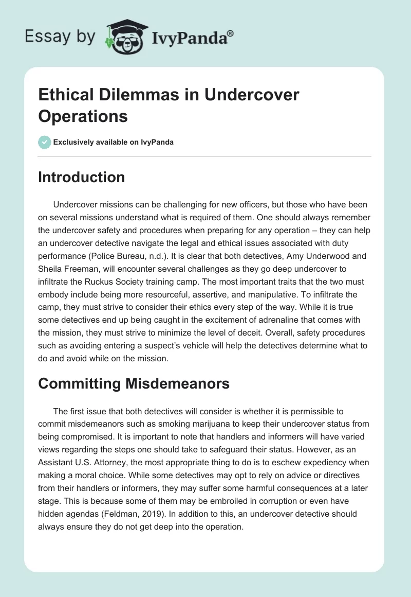 Ethical Dilemmas in Undercover Operations. Page 1