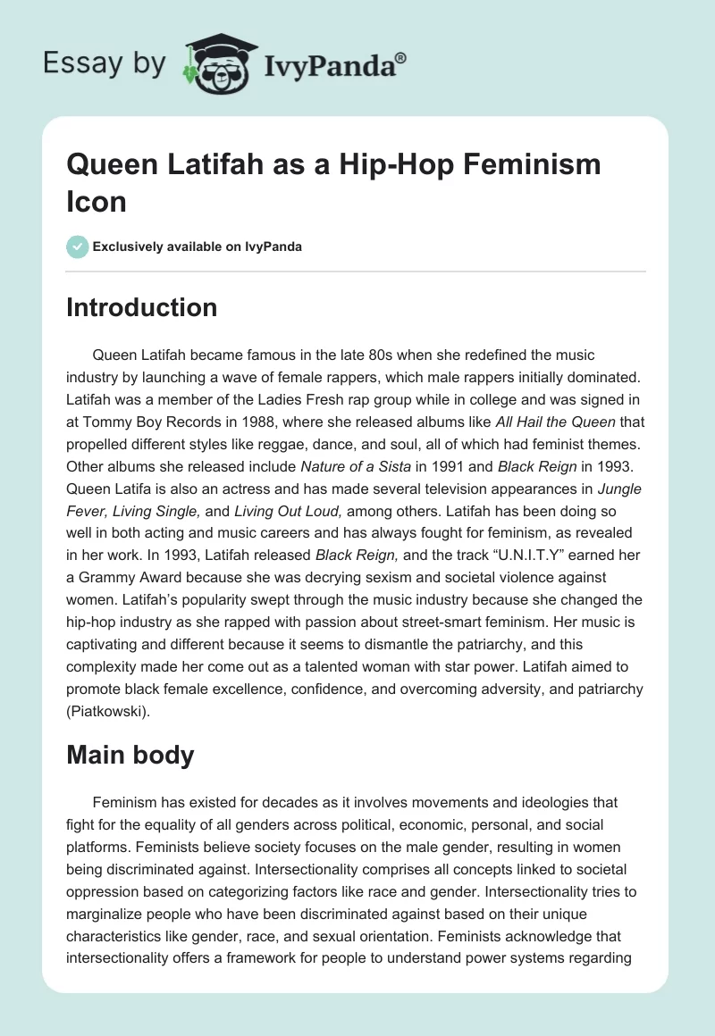 Queen Latifah as a Hip-Hop Feminism Icon. Page 1