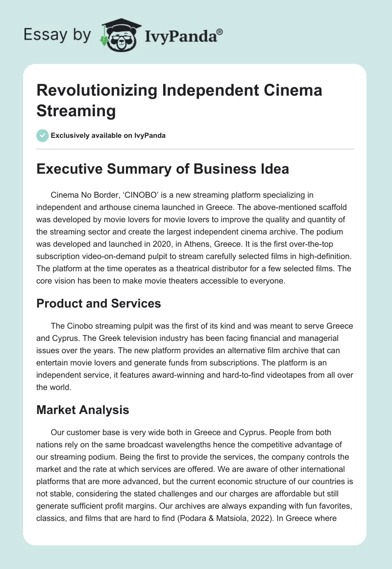Revolutionizing Independent Cinema Streaming. Page 1