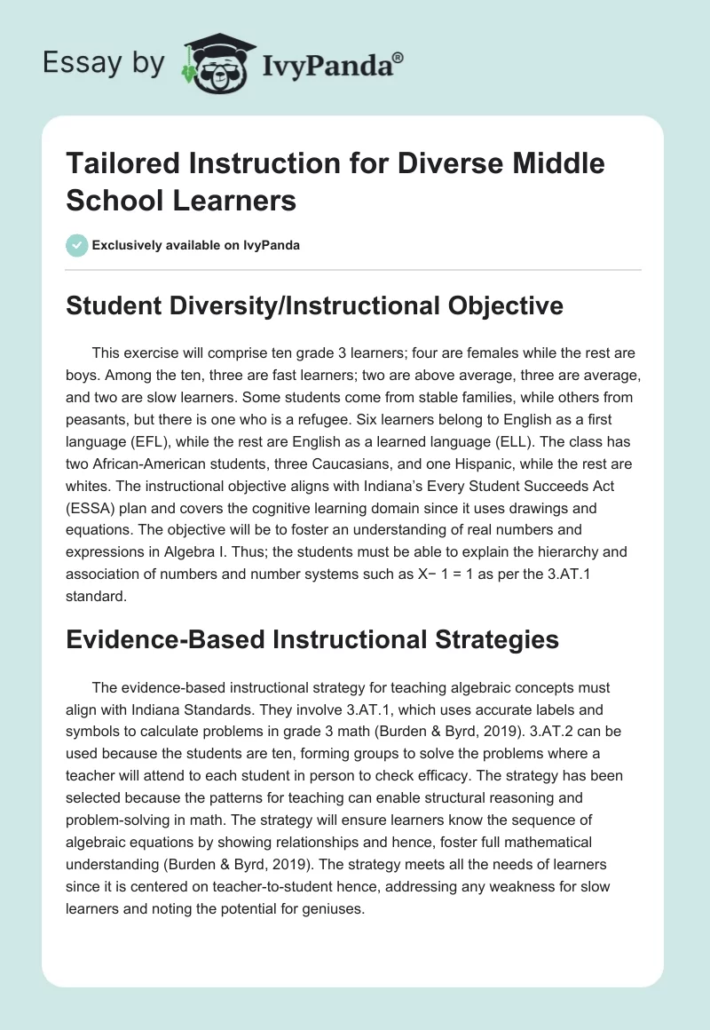 Tailored Instruction for Diverse Middle School Learners. Page 1