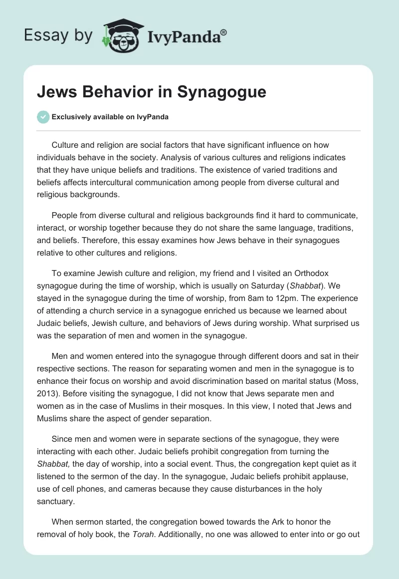 Jews Behavior in Synagogue. Page 1