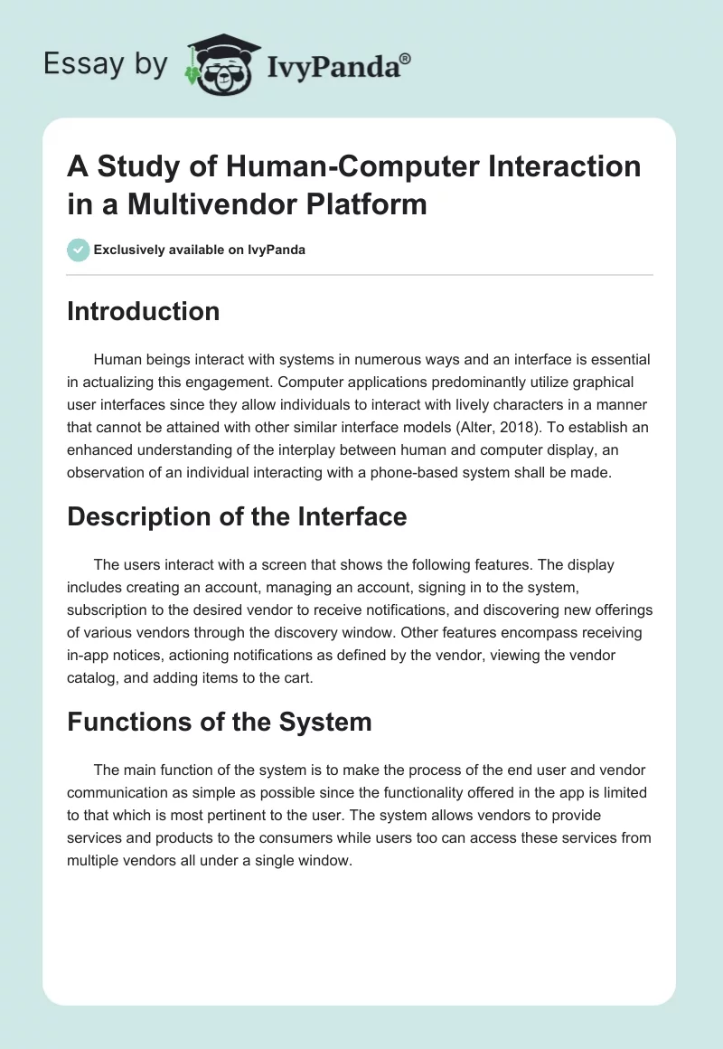 A Study of Human-Computer Interaction in a Multivendor Platform. Page 1