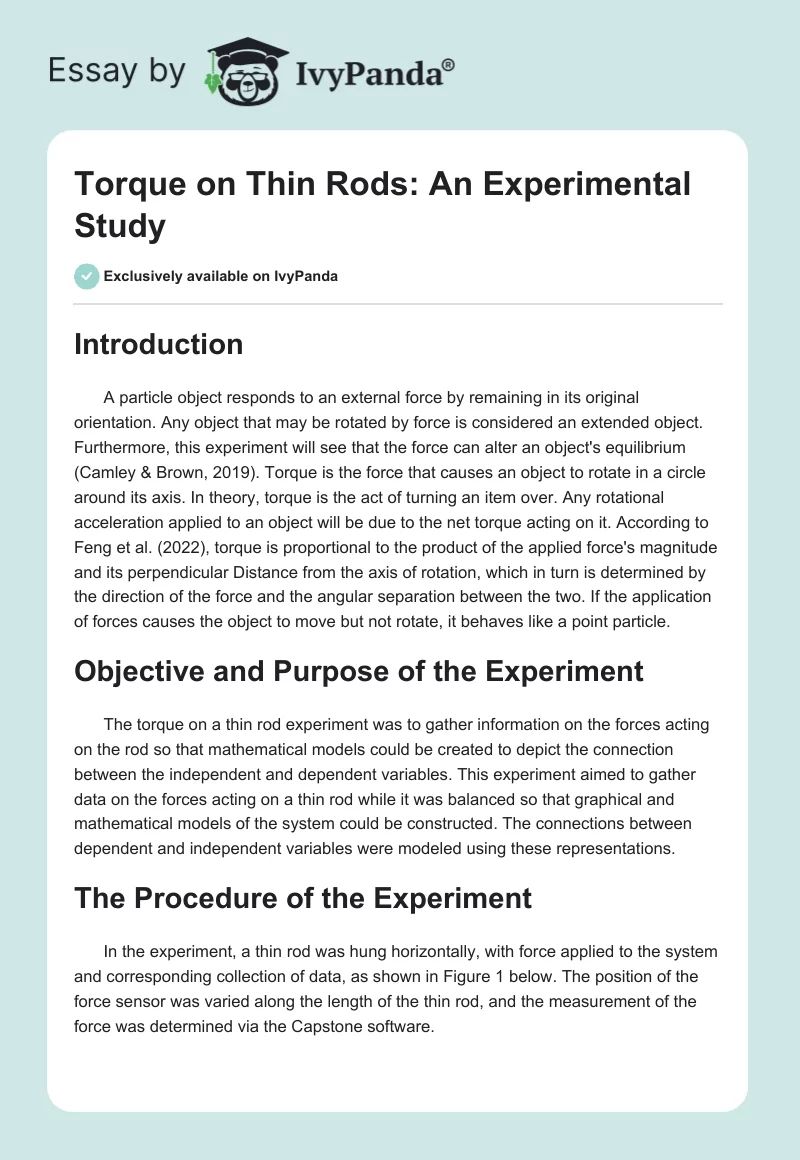 Torque on Thin Rods: An Experimental Study. Page 1