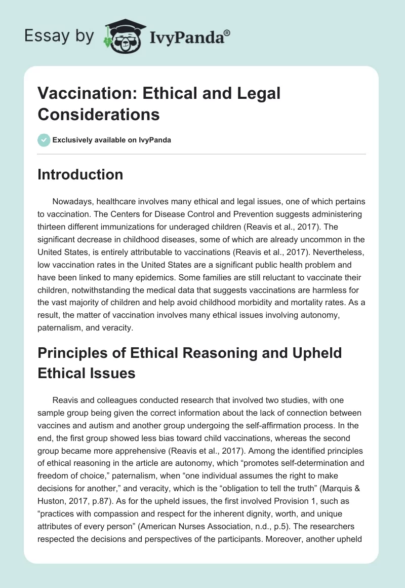 Vaccination: Ethical and Legal Considerations. Page 1