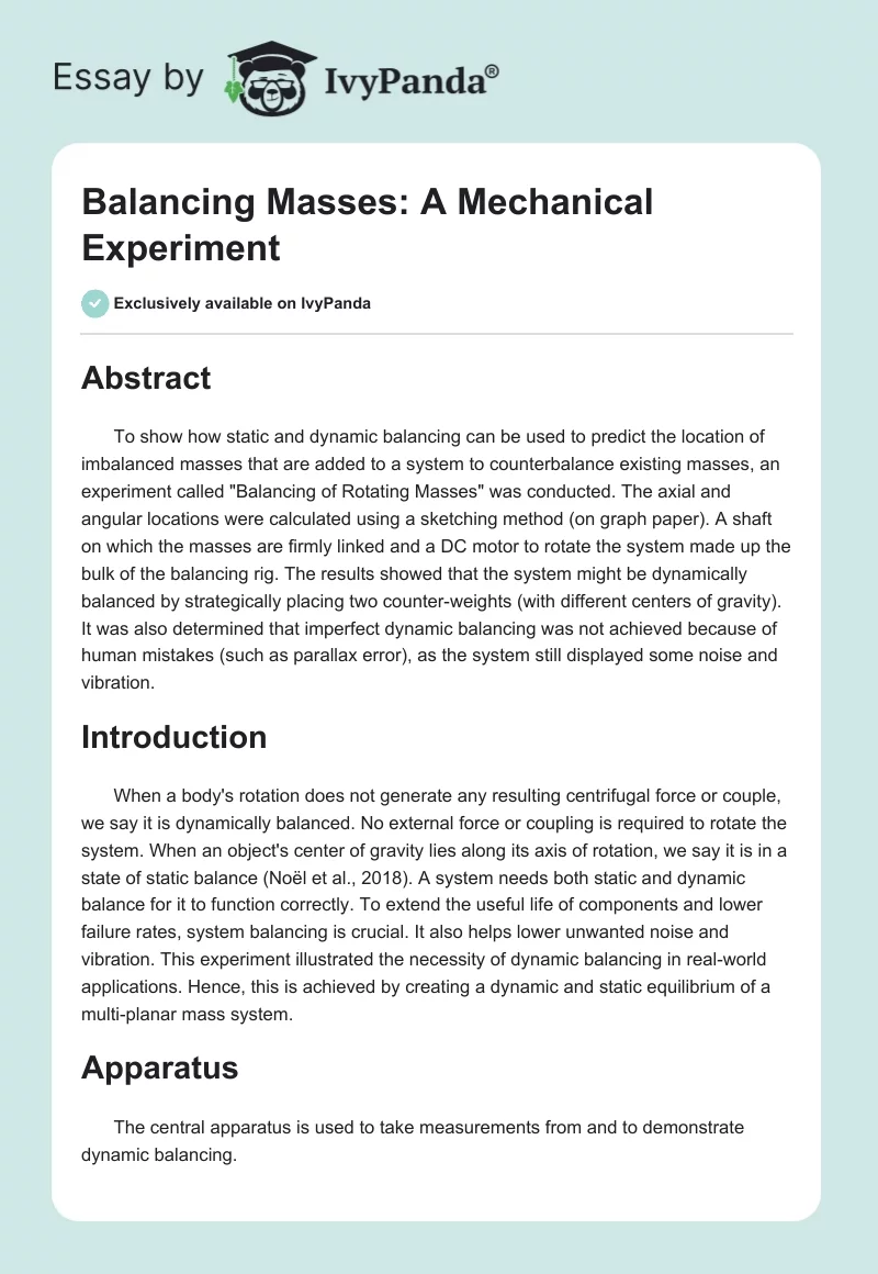 Balancing Masses: A Mechanical Experiment. Page 1