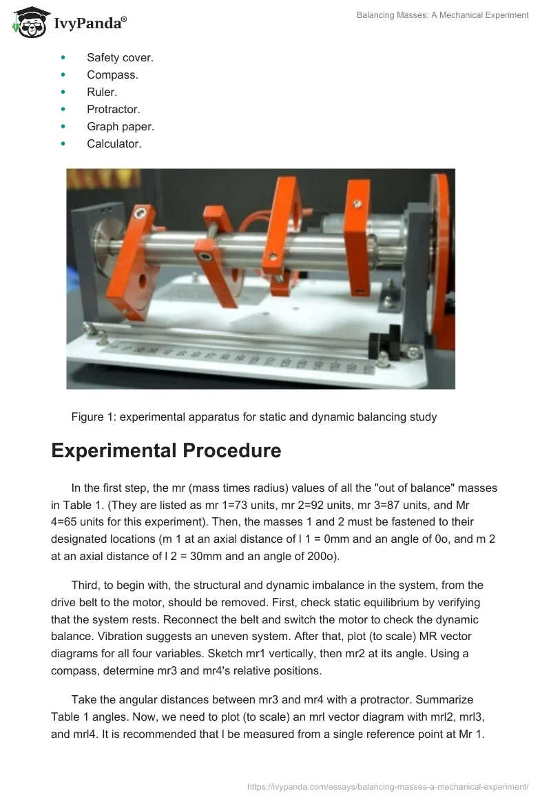 Balancing Masses: A Mechanical Experiment. Page 2