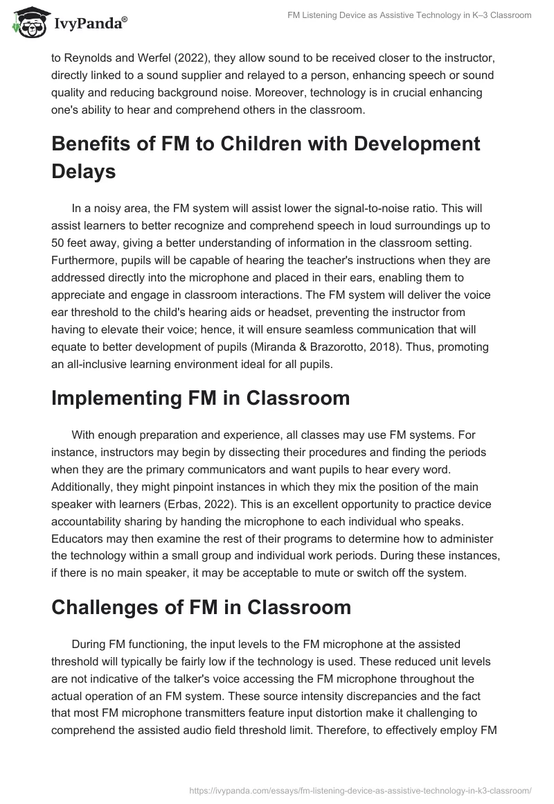 FM Listening Device as Assistive Technology in K–3 Classroom. Page 3