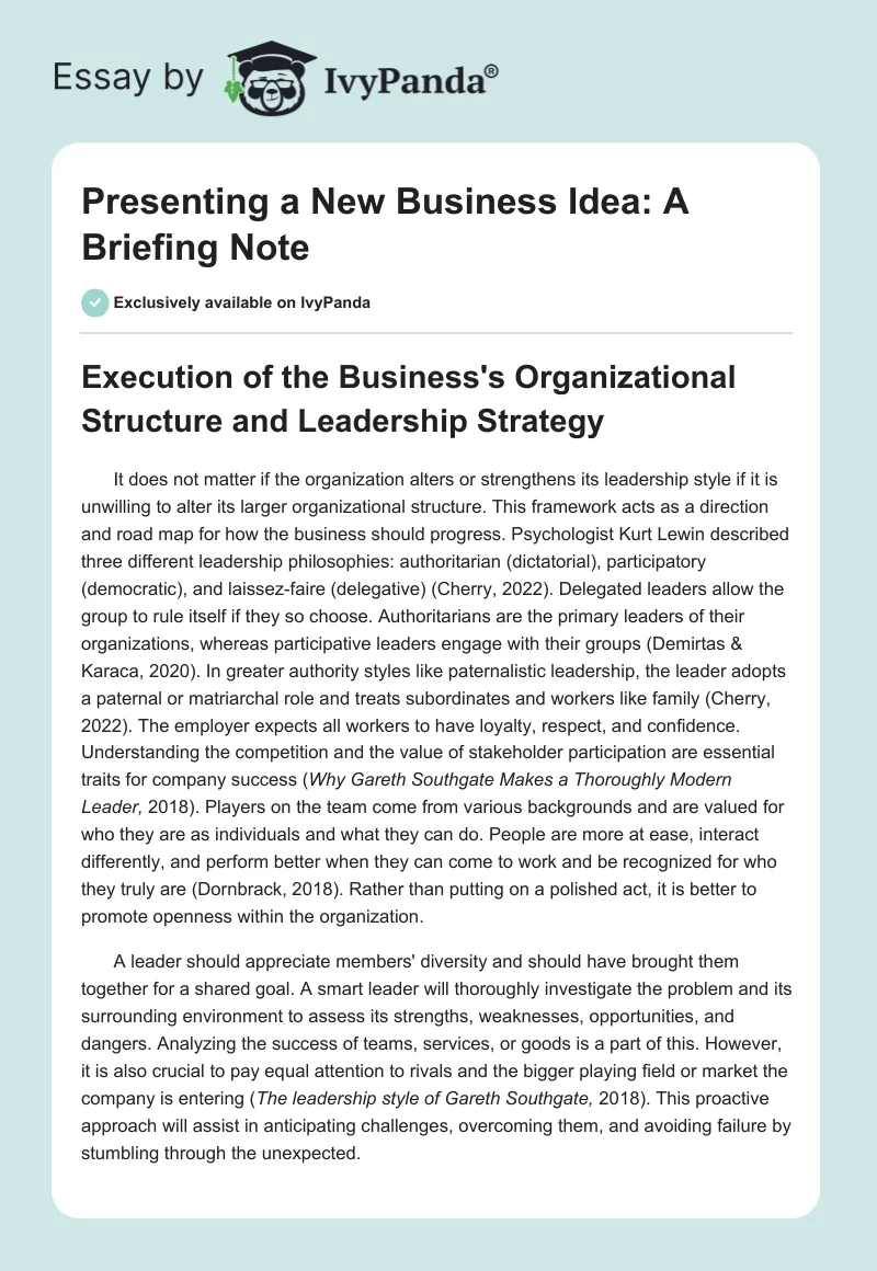 Presenting a New Business Idea: A Briefing Note. Page 1